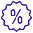 Percentage symbol inside a starburst icon.