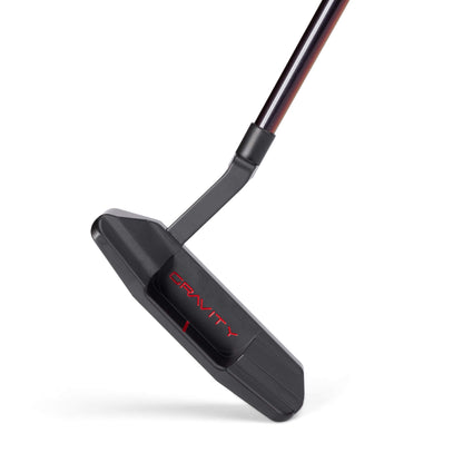 A black putter with red lettering that reads "GRAVITY."
