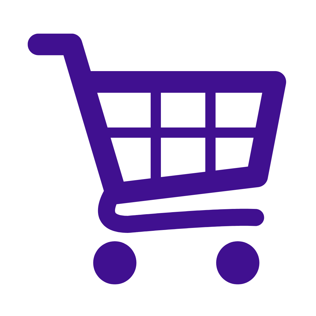 A purple shopping cart icon.