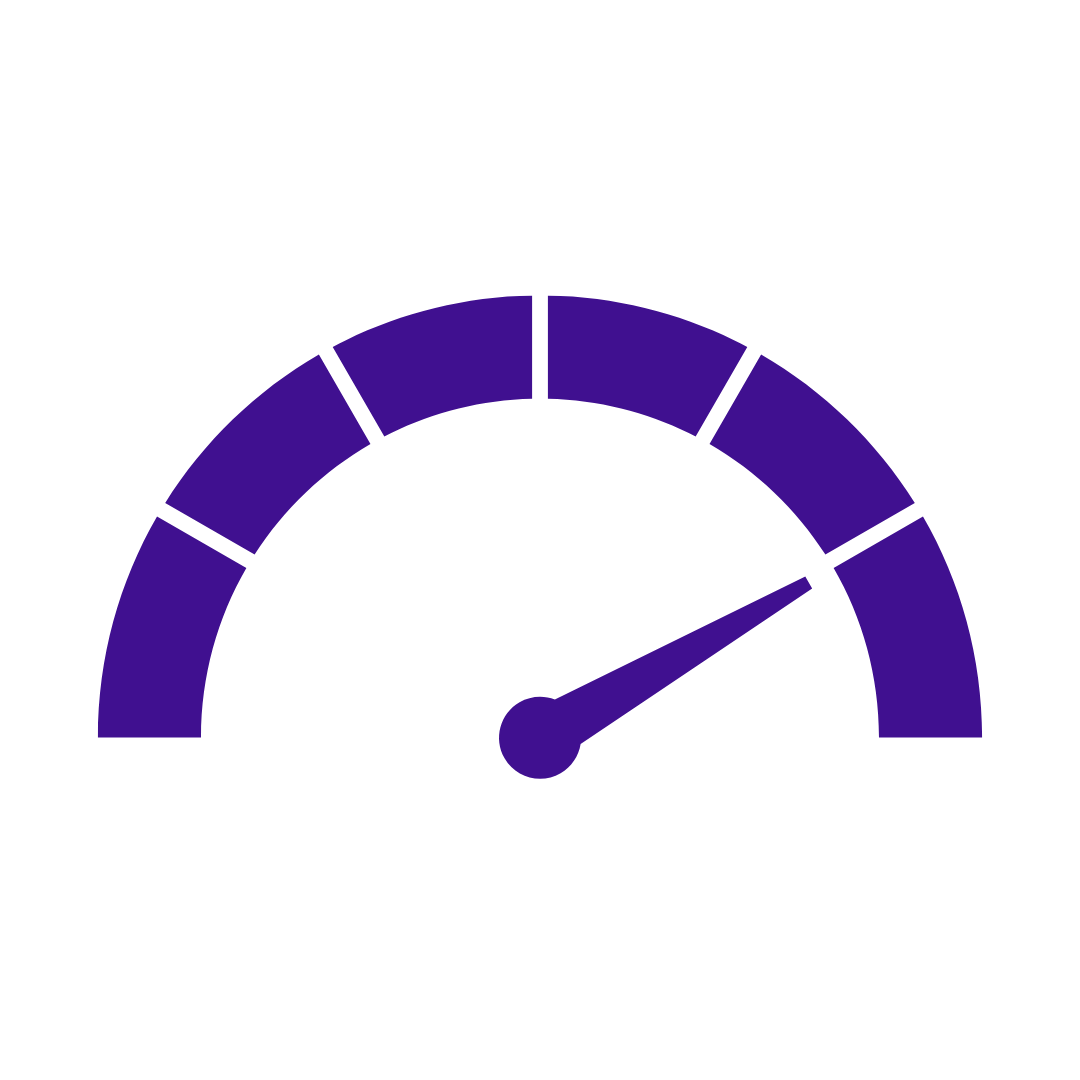 A purple speedometer icon with the needle pointing to the right.