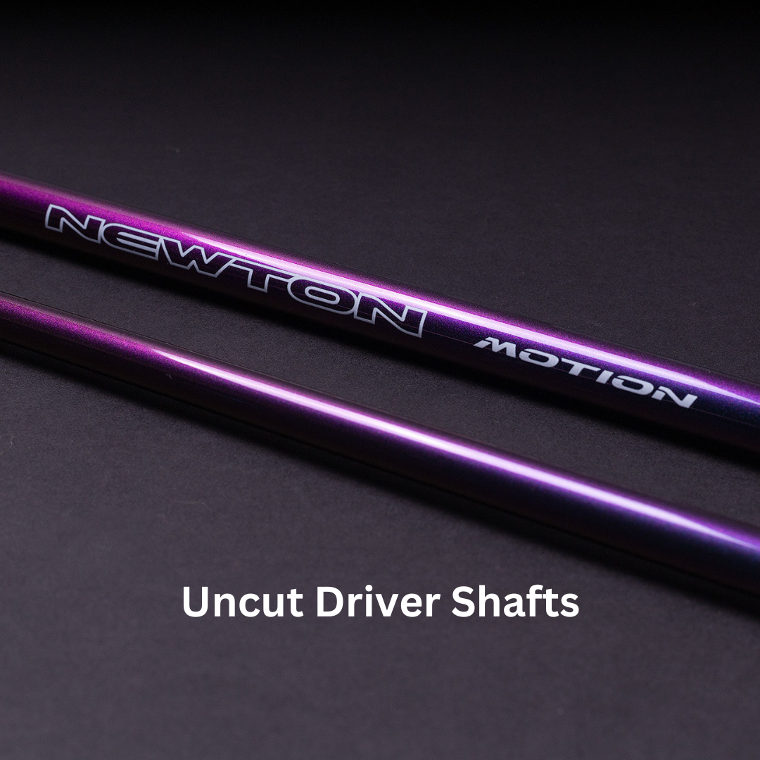 Purple driver shafts labeled "NEWTON MOTION" with the text "Uncut Driver Shafts."
