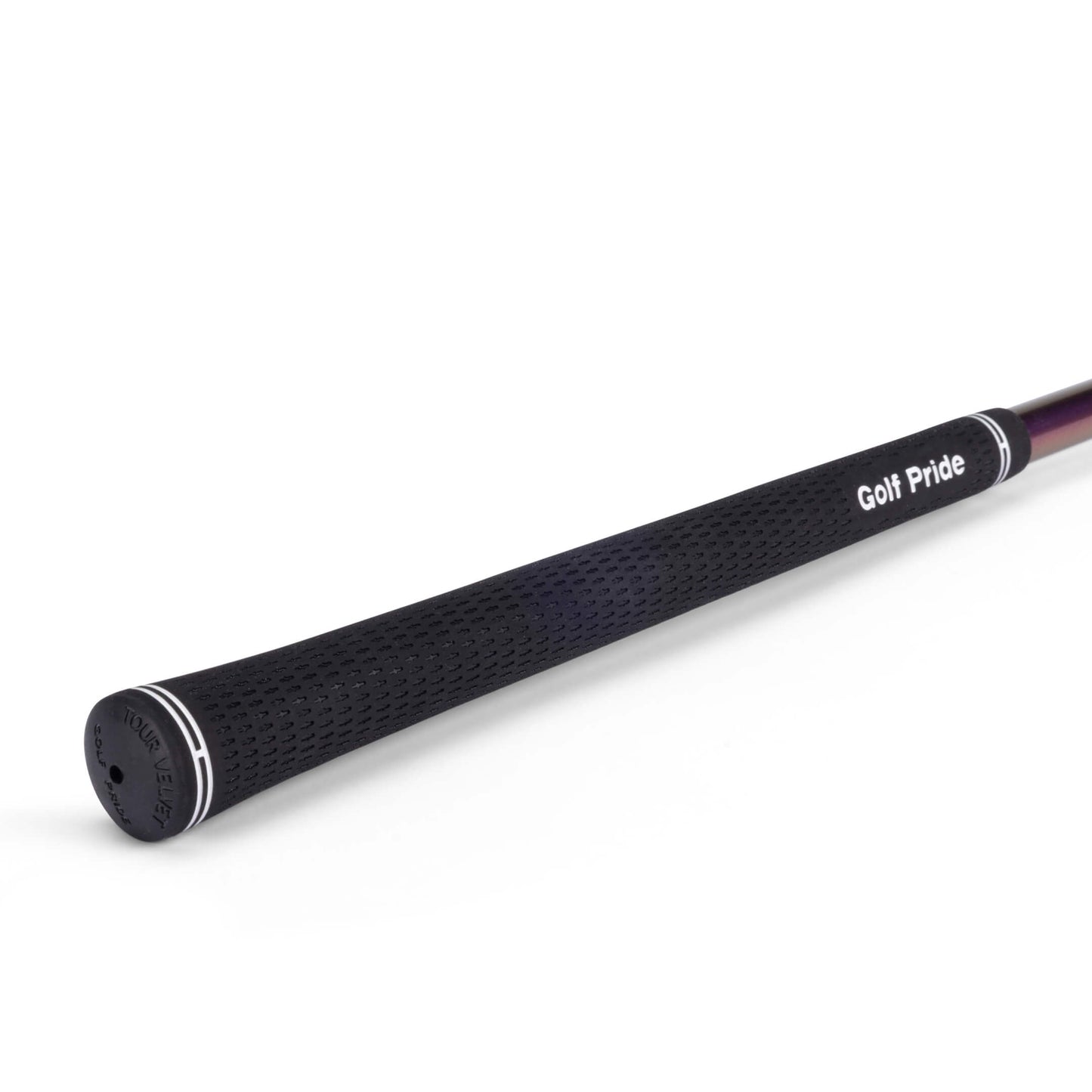 A black golf club grip with the text "Golf Pride" on it.